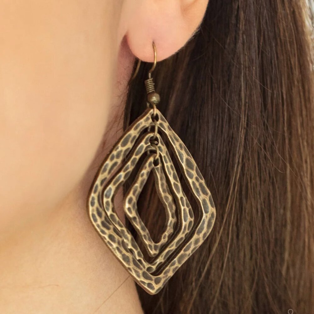 Paparazzi Jewelry Accessories -Primitive Performance - Brass Earrings - Vintage